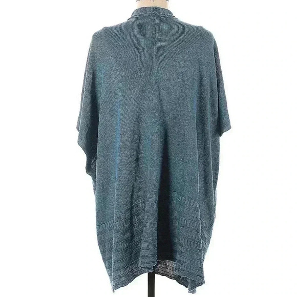 Eskandar 100% Linen Kimono Sleeve Open Front Jacket Blue Cardigan Shawl Sweater - Picture 2 of 3